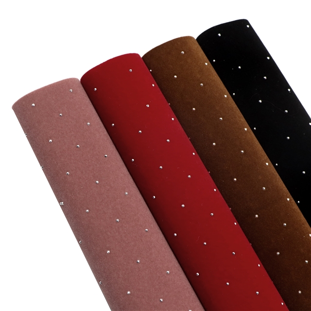 synthetic leather plain hot pressed diamond suede faux leather 