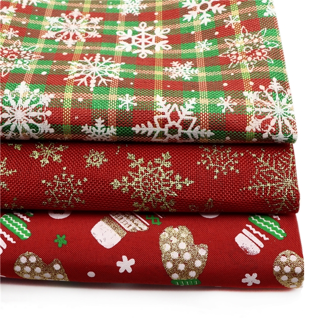 christmas gloves glitter ink printed imitation linen fabric