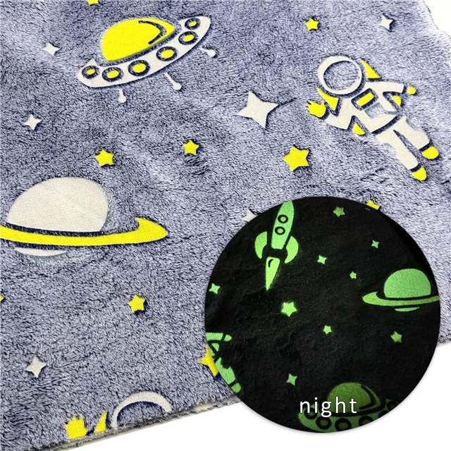 cartoon printed luminous flannel fabric blue space,50*160cm(19.7*63