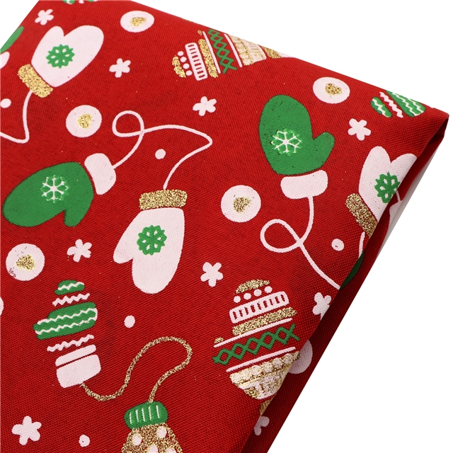 christmas gloves glitter ink printed imitation linen fabric