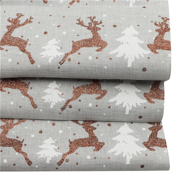 100％cotton christmas deer glitter ink printed imitation linen fabric
