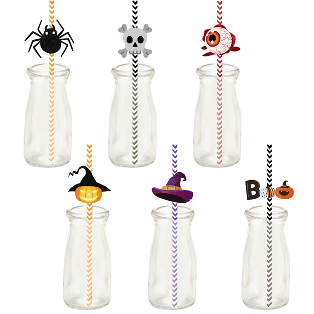 Halloween decoration prop disposable paper straw(24 pieces/set)
