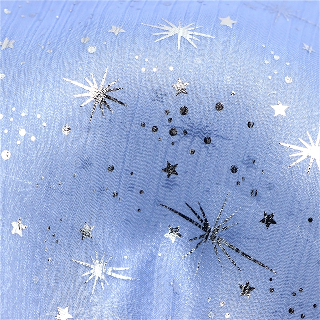 silver hot stamping star organza fabric Haze Blue,50*150cm(19.7*59.1