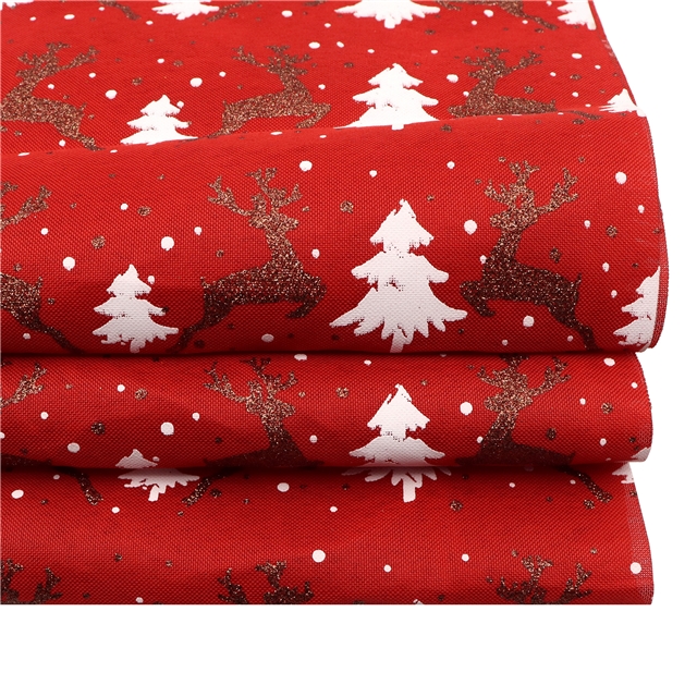 100％cotton christmas deer glitter ink printed imitation linen fabric red,50*148cm(19.7*58.3