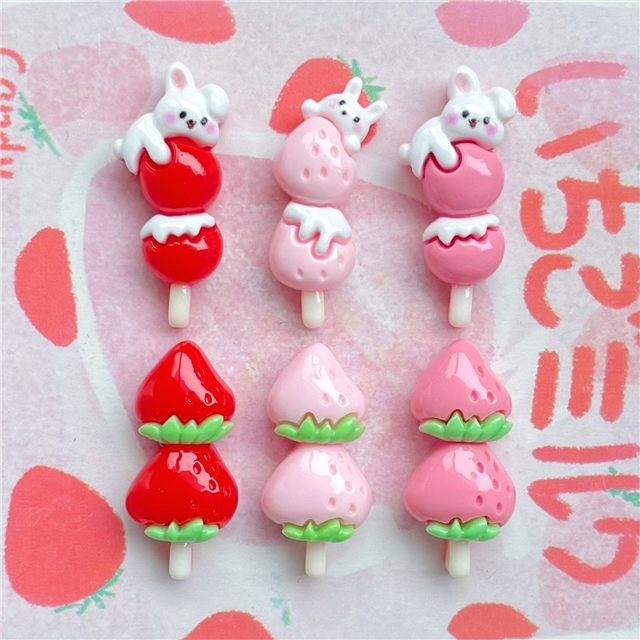 resin Strawberry rabbit bingtanghulu 3d resin accessories