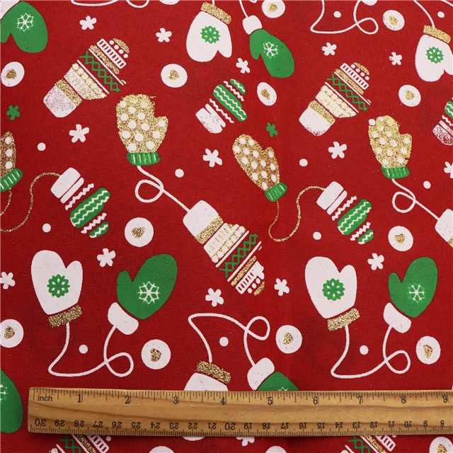 christmas gloves glitter ink printed imitation linen fabric