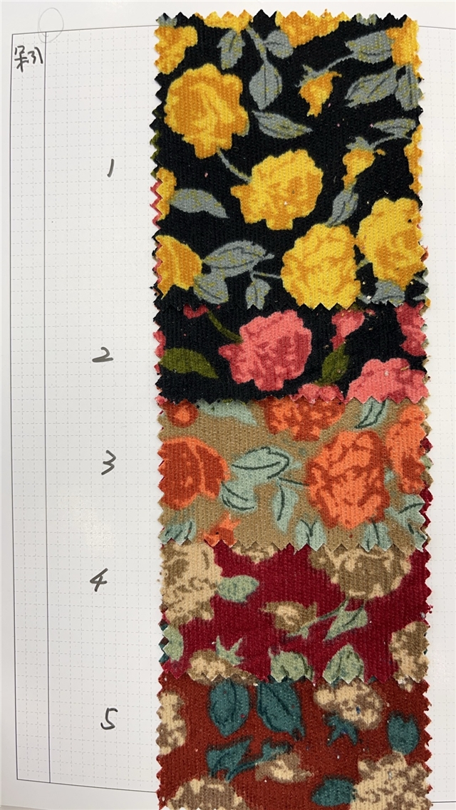 silicone rose printed corduroy fabric