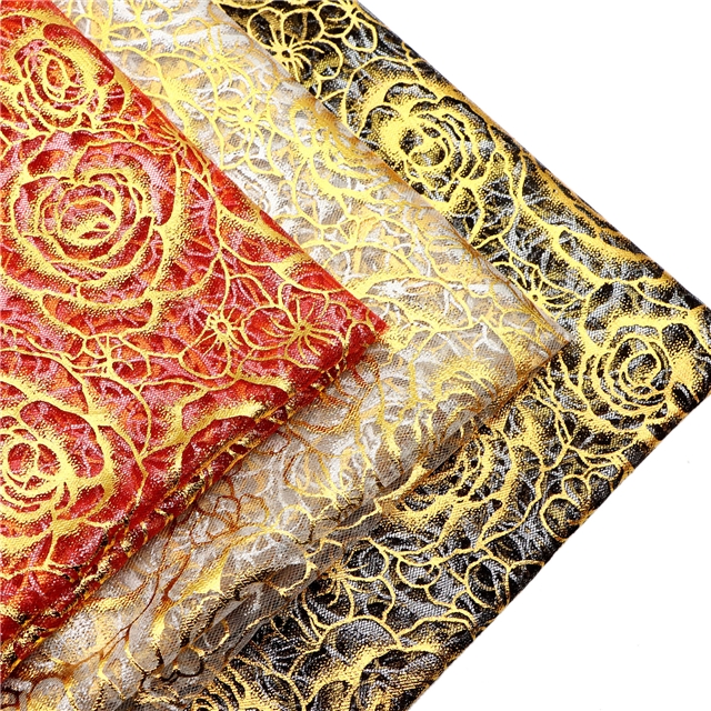 gold hot stamping rose mesh fabric