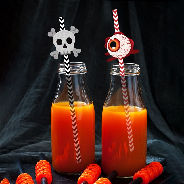 Halloween decoration prop disposable paper straw(24 pieces/set)