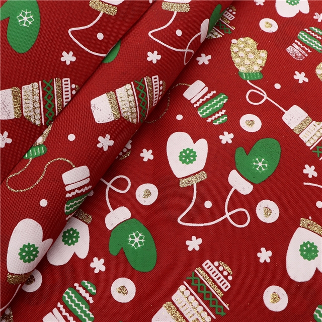 christmas gloves glitter ink printed imitation linen fabric