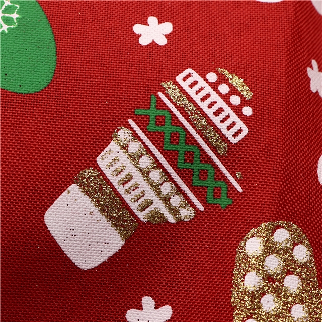 christmas gloves glitter ink printed imitation linen fabric