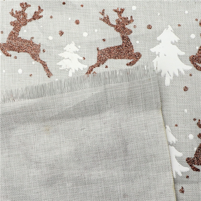 100％cotton christmas deer glitter ink printed imitation linen fabric