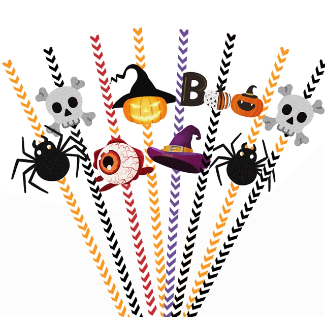 Halloween decoration prop disposable paper straw(24 pieces/set)