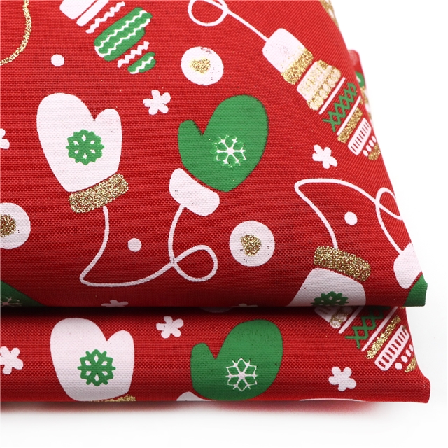 christmas gloves glitter ink printed imitation linen fabric