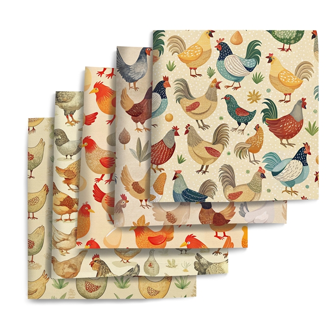 polyester cotton chicken series polyester cotton fabric set (5 pcs/set)