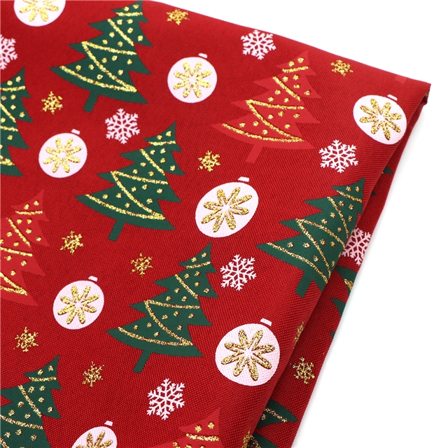 christmas tree glitter ink printed fine linen fabric