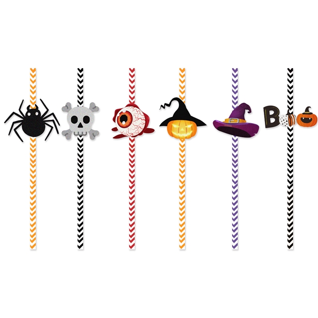 Halloween decoration prop disposable paper straw(24 pieces/set)