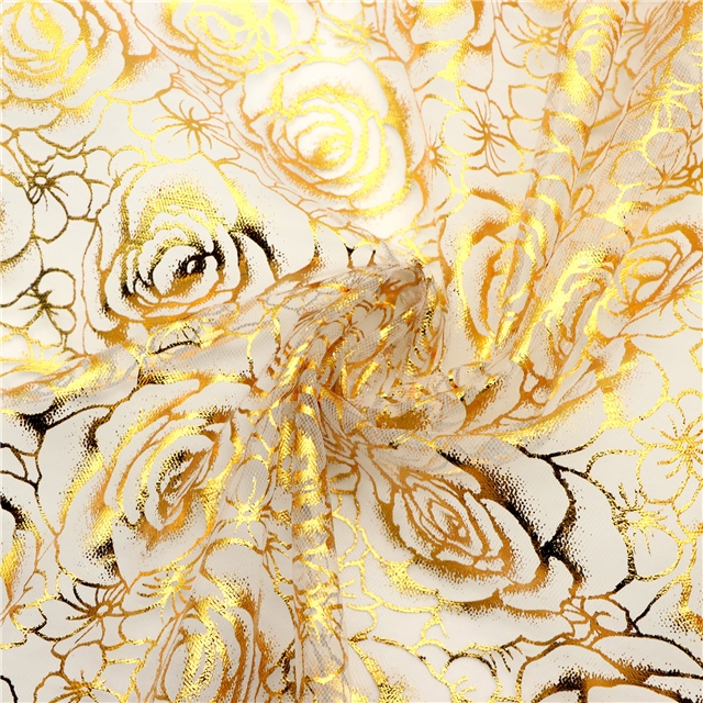 gold hot stamping rose mesh fabric