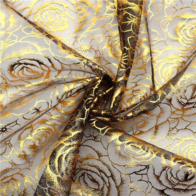 gold hot stamping rose mesh fabric
