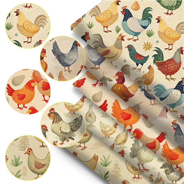 polyester cotton chicken series polyester cotton fabric set (5 pcs/set)
