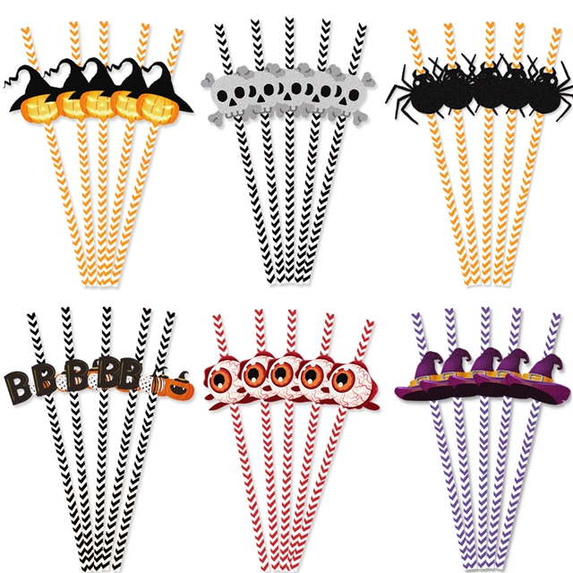 Halloween decoration prop disposable paper straw(24 pieces/set)