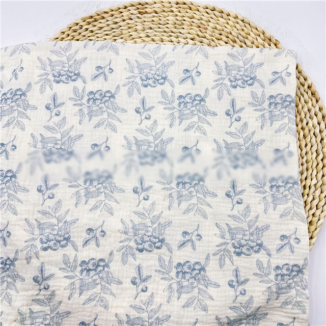 fruit leaf printed double-layer cotton crepe gauze
