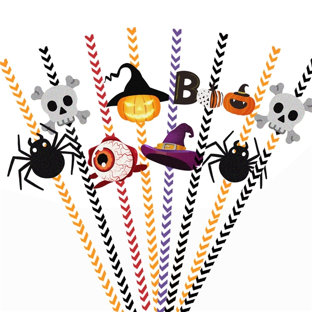 Halloween decoration prop disposable paper straw(24 pieces/set)