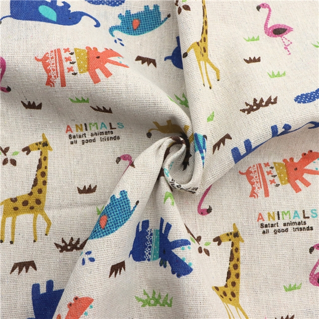 animal printed cotton and linen fabric