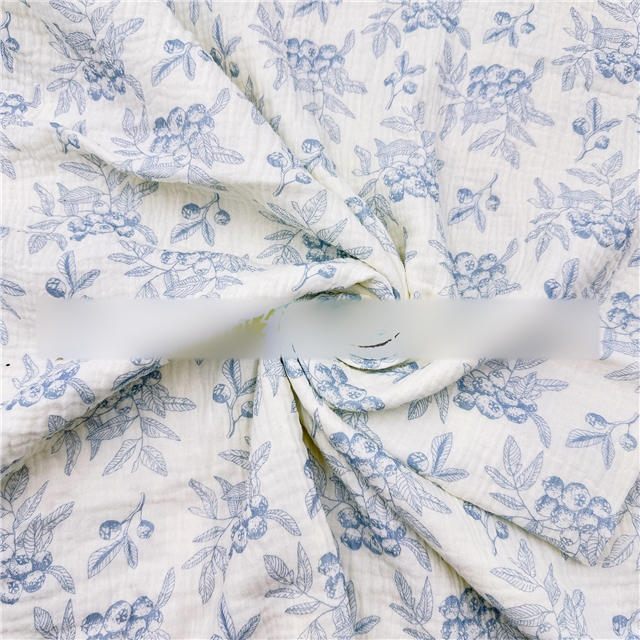 fruit leaf printed double-layer cotton crepe gauze