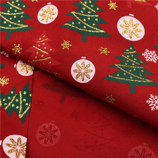 christmas tree glitter ink printed fine linen fabric