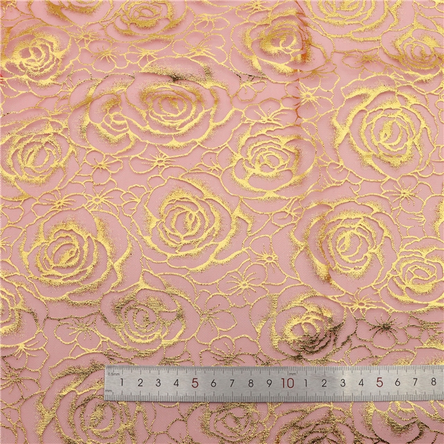 gold hot stamping rose mesh fabric