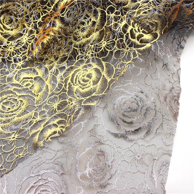 gold hot stamping rose mesh fabric