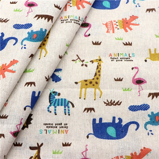 animal printed cotton and linen fabric