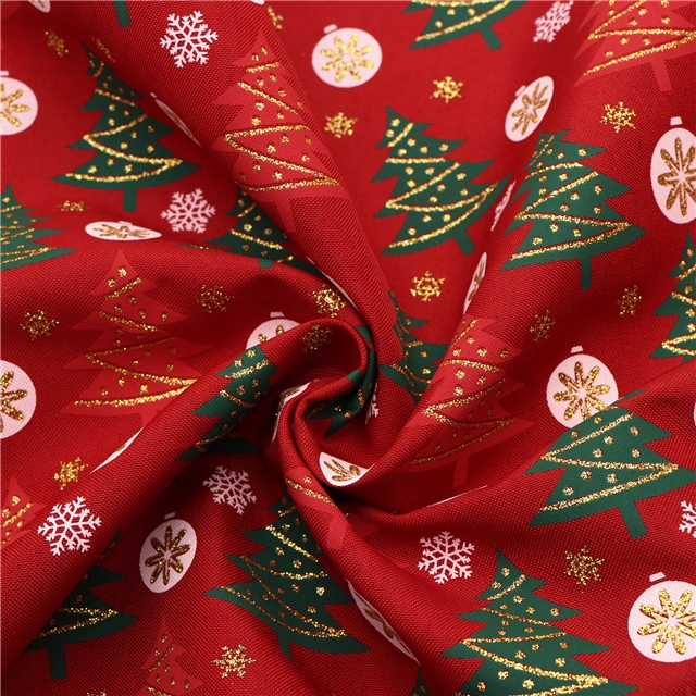 christmas tree glitter ink printed fine linen fabric