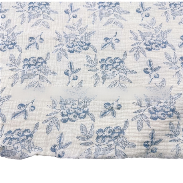 fruit leaf printed double-layer cotton crepe gauze