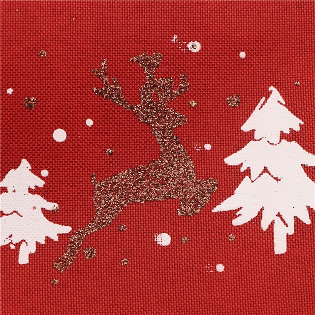 100％cotton christmas deer glitter ink printed imitation linen fabric