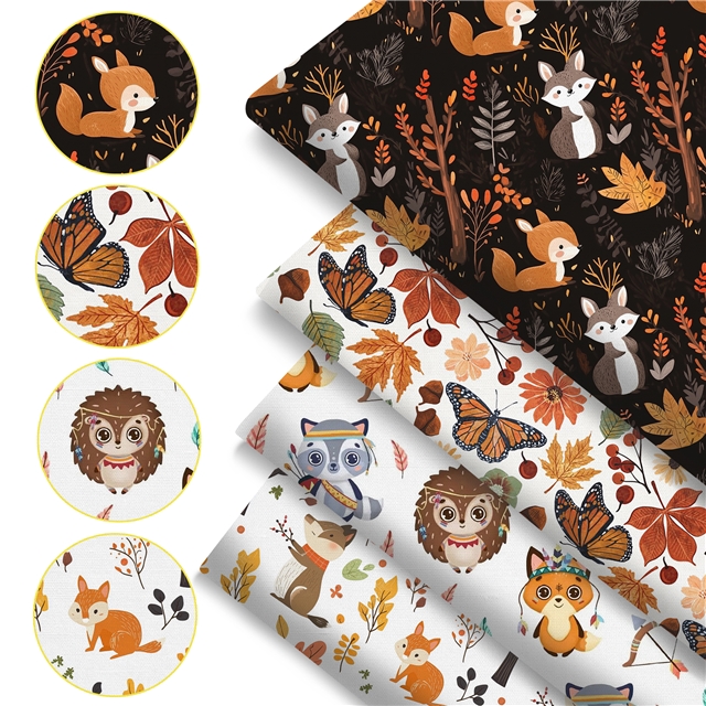 polyester cotton animals series polyester cotton fabric set (4 pcs/set)