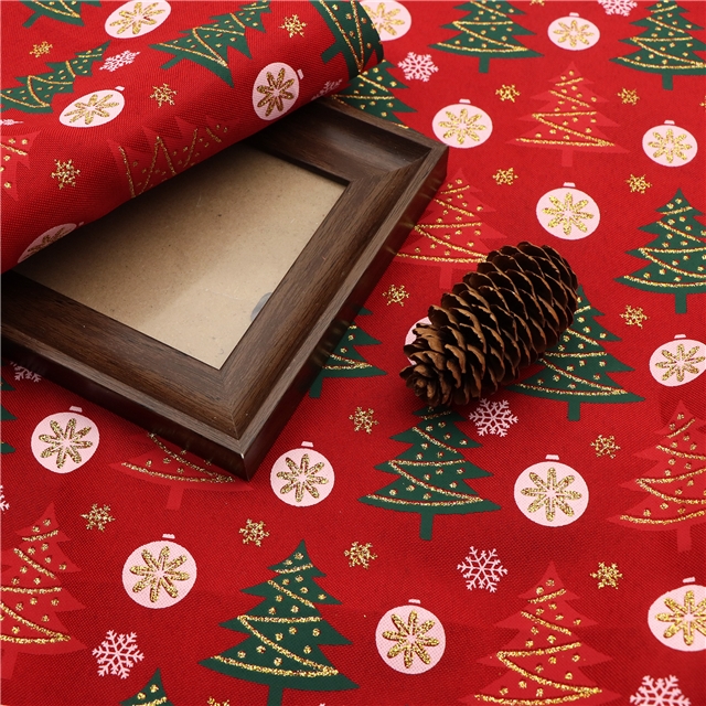 christmas tree glitter ink printed fine linen fabric