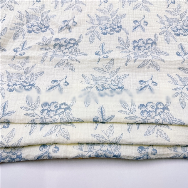 fruit leaf printed double-layer cotton crepe gauze