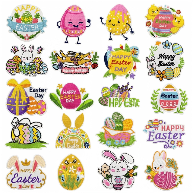 back with glue easter eggs rabbit embroidery patch（back with glue）