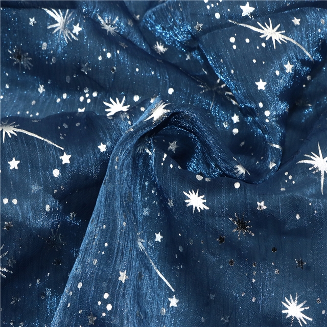 silver hot stamping star organza fabric blue,50*150cm(19.7*59.1