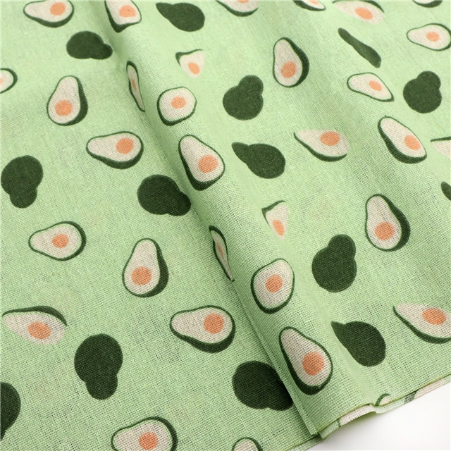 Fruit series printed linen fabric green avocado,50*150cm(19.7*59.1