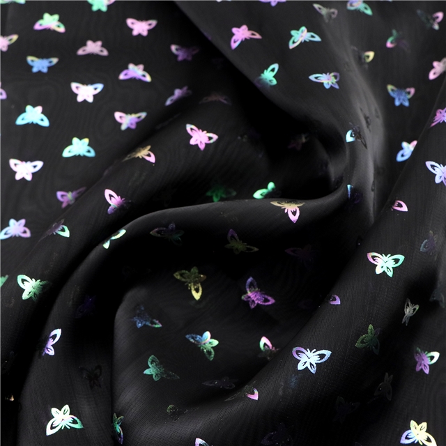 colorful hot stamping butterfly organza fabric