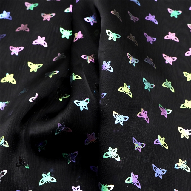 colorful hot stamping butterfly organza fabric