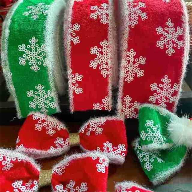 sequins snowflakes white plush line edged 