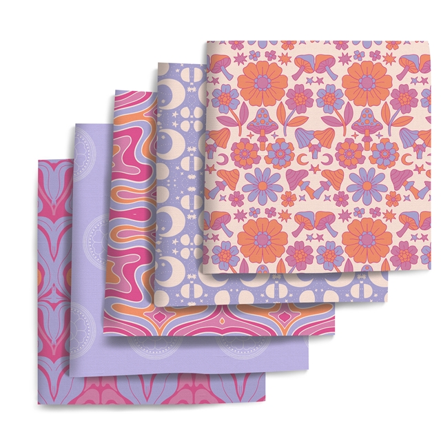 polyester cotton geometric star moon flower series polyester cotton fabric set (5 pcs/set)