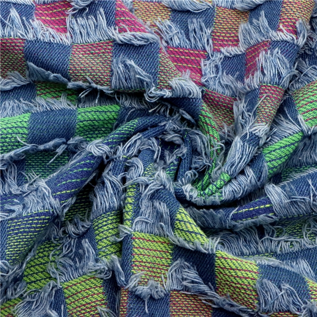checkered fringe jacquard denim fabric