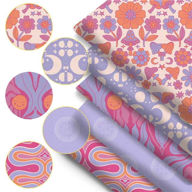 polyester cotton geometric star moon flower series polyester cotton fabric set (5 pcs/set)