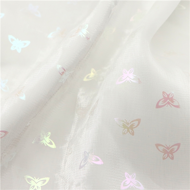 colorful hot stamping butterfly organza fabric
