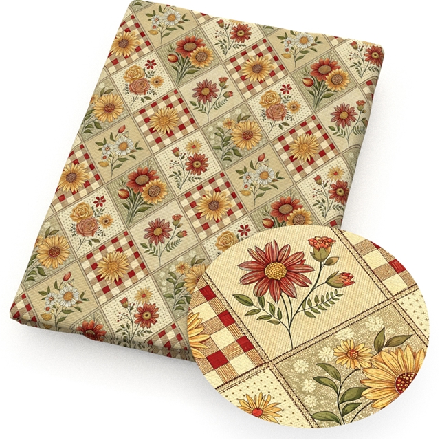 polyester cotton checkered flower series polyester cotton fabric set (5 pcs/set)